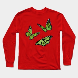 Beautiful soft green butterfly illustrations Long Sleeve T-Shirt